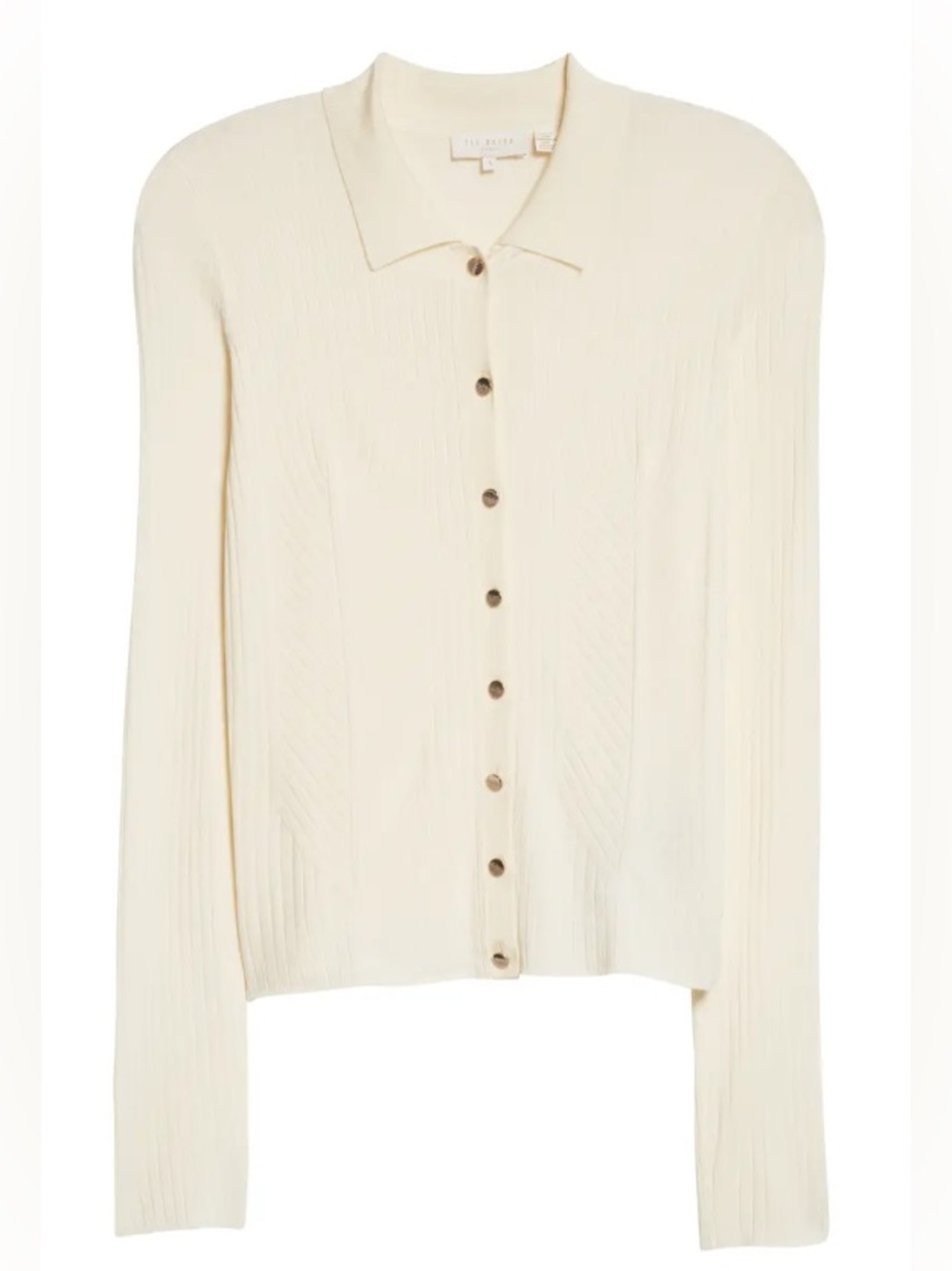 Ted Baker Meenaa Collared Cardigan Cream Ribbed Button-Front Polo Size 3